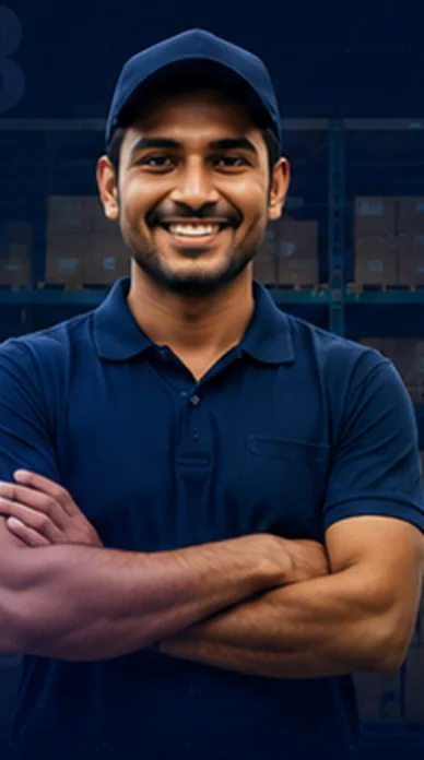 The same person now working at a warehouse